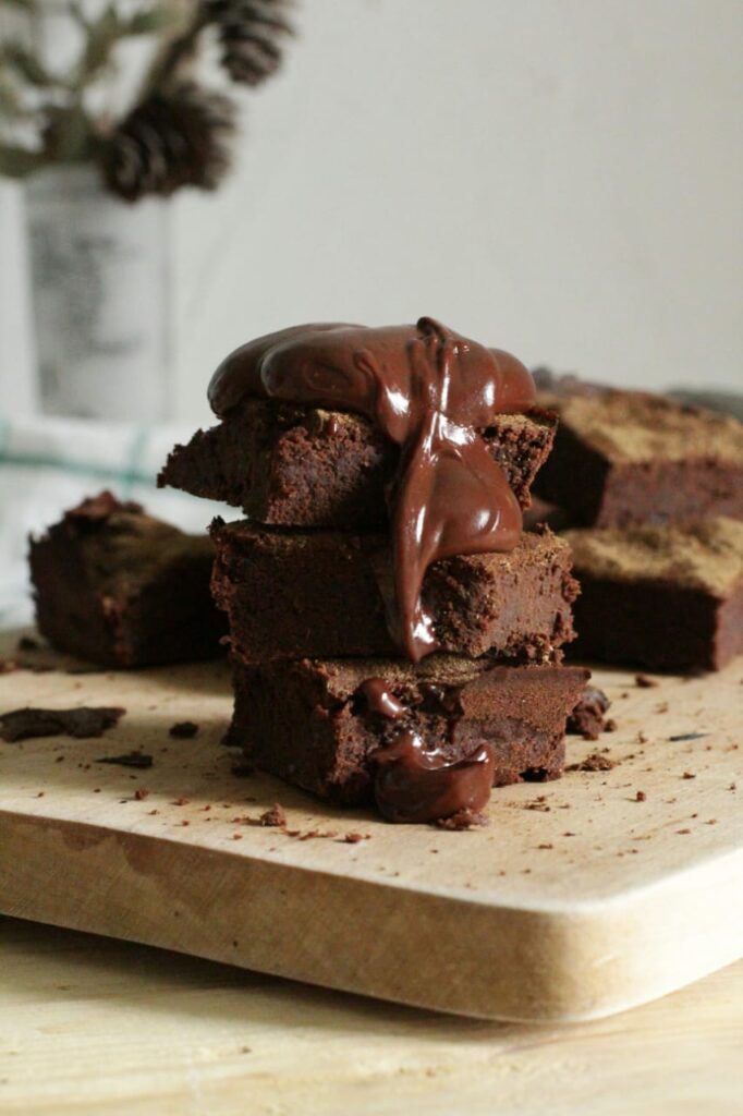 brownies dripped with dark chocolate ganache